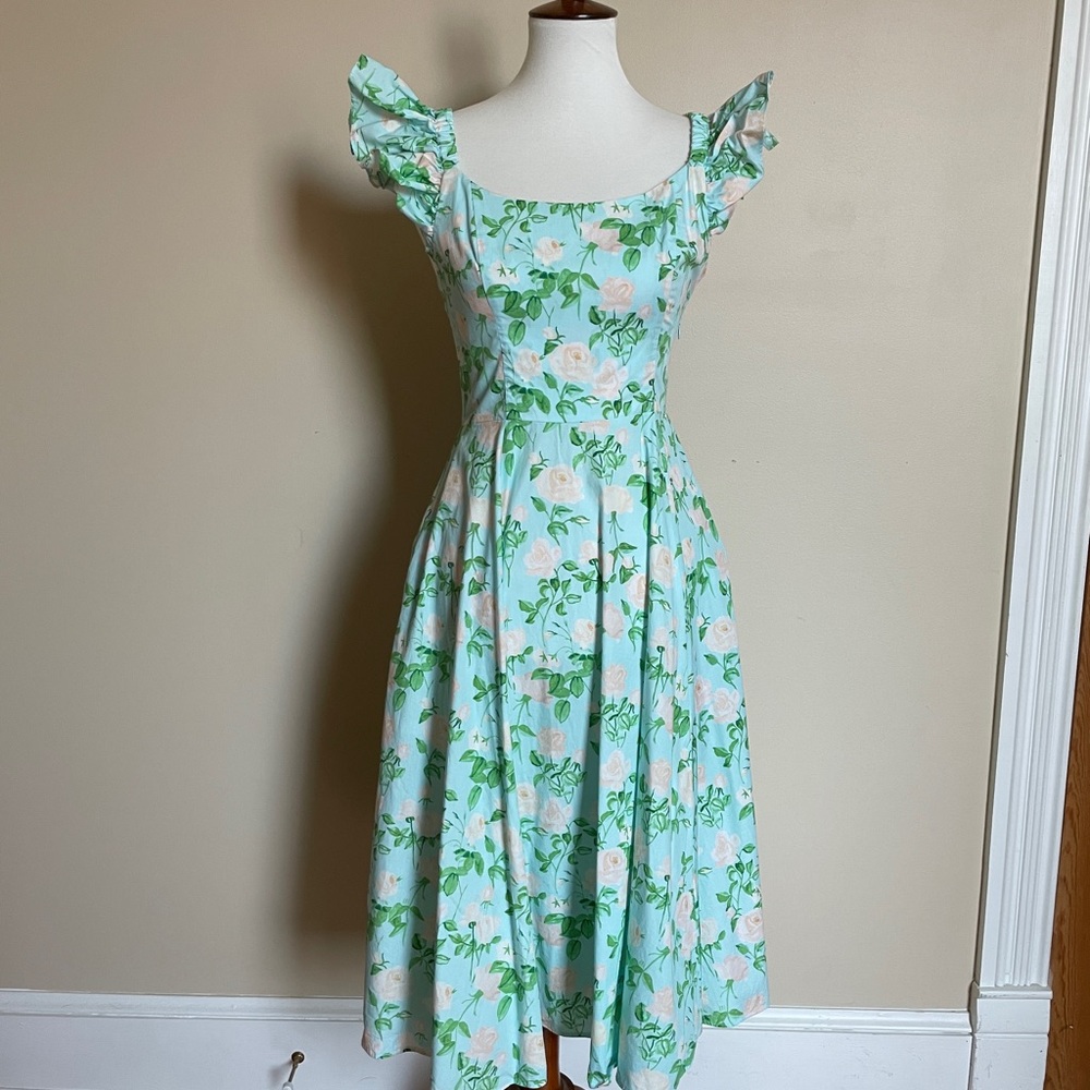 Hill House Green Pleated Ruffled Midi Dress